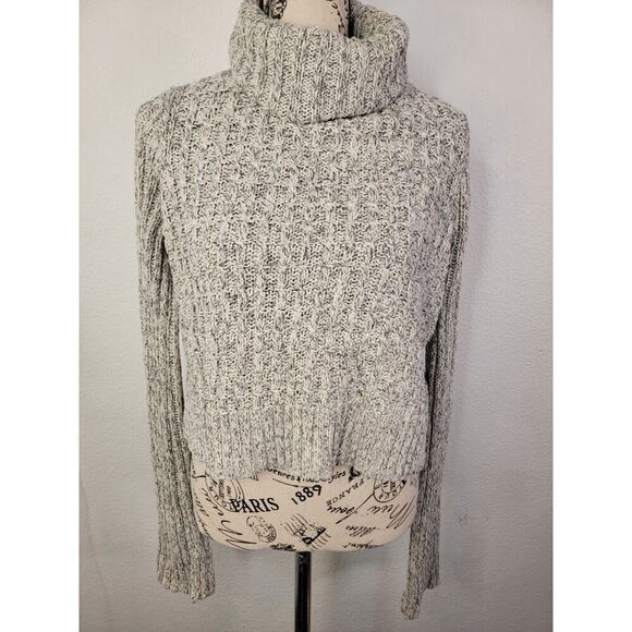 Free People Sweater Small Marled Ivory Combo Twisted Cable T-Neck Long Sleeves - Picture 3 of 12